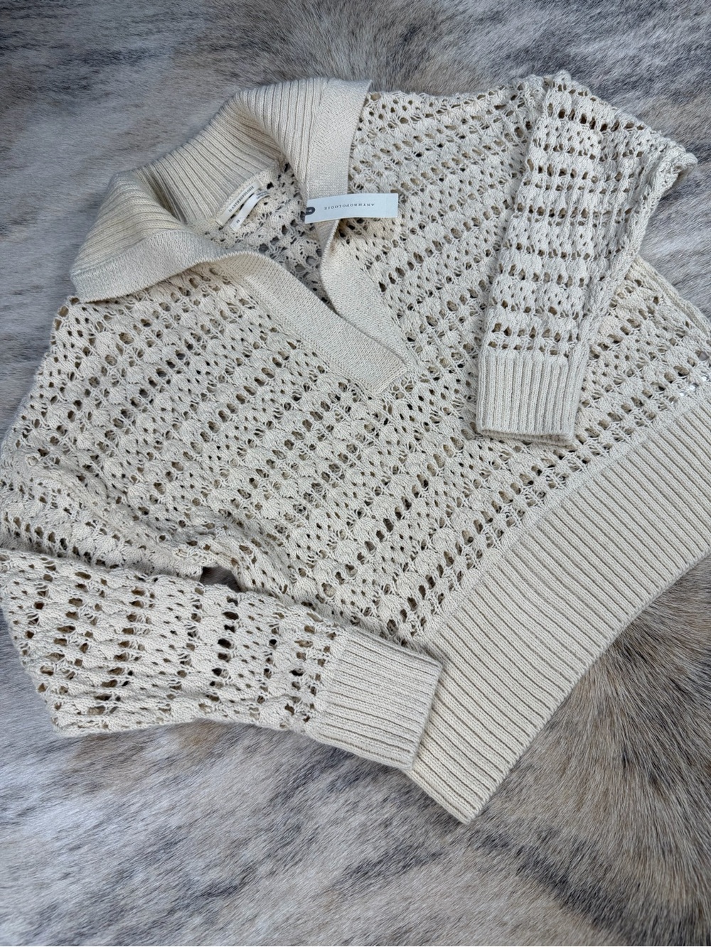 Anthropologie Open Knit Collared Sweater NWT
Size XS | Light Sand